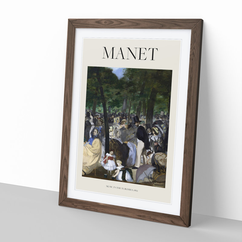 Music in the Tuileries Gardens by Edouard Manet - Picture Frame Painting, 36cm H x 27cm W x 2cm D, Walnut