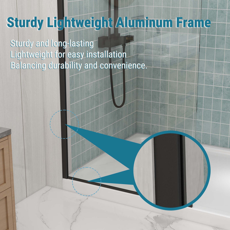 32"×76" Semi-Frameless Shower Glass Panel,Shower Door, Matte Black