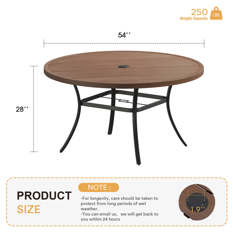 53" Patio Metal Round Dining Table, Brown