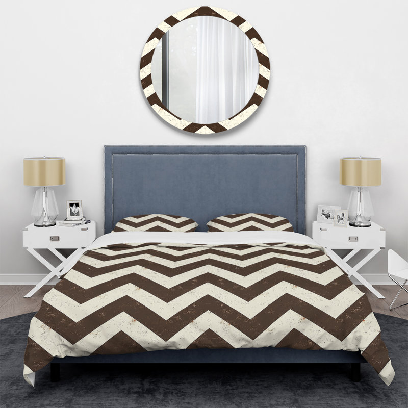 Ensemble de housse de couette moderne à motif de chevrons brun et blanc III