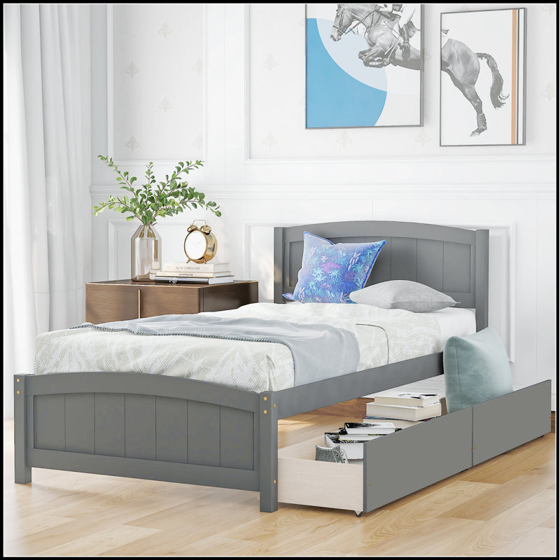 Lit plateforme moderne avec deux tiroirs spacieux alliant confort et rangement pour une chambre sans encombrement, Espresso