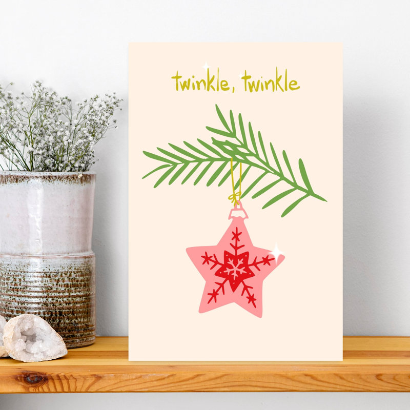 Star Ornament Whimsical Abstract Contemporary Fir Winter Landscape Wall Art Print 1 Piece Wrapped Canvas Wall Art