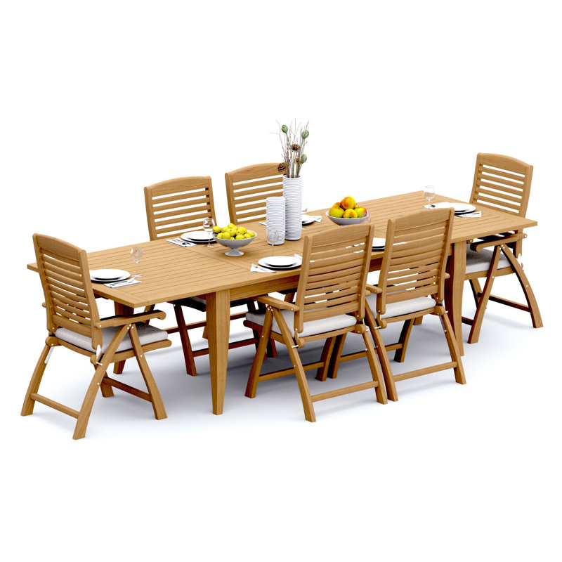  Ensemble de salle à manger 9 pièces en bois de teck de qualité A: table rectangulaire à double extension Atnas de 122 po et fauteuils inclinables et pliables Ashely # 11AS2808