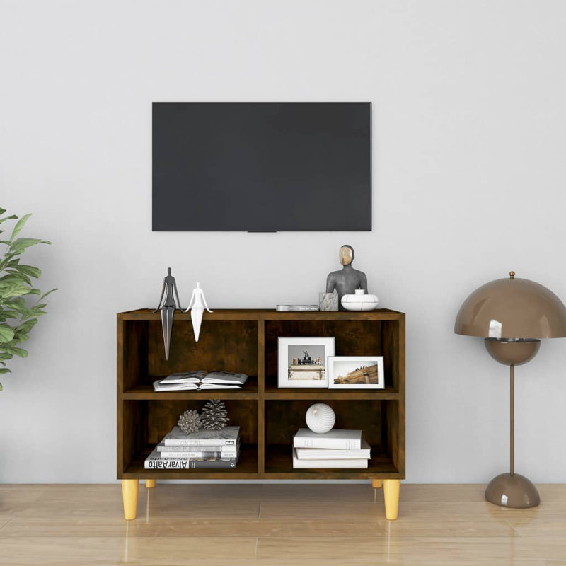 Meuble télé Meuble télé Meuble télé Buffet avec pieds en bois massif, Chêne fumé