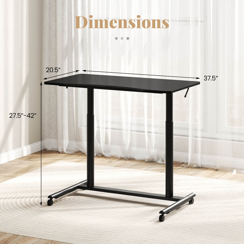 Bureau debout à hauteur ajustable Jamelia, Noir / noir