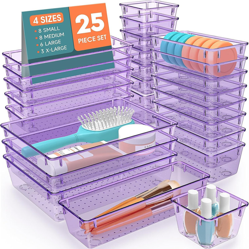 Ensemble de 25 tiroirs en plastique mauve transparent