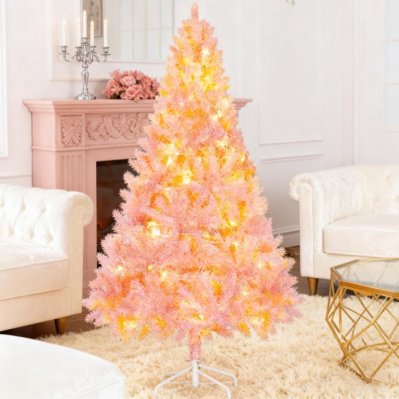 Arbre de Noël artificiel, H 5,9 pi, Rose