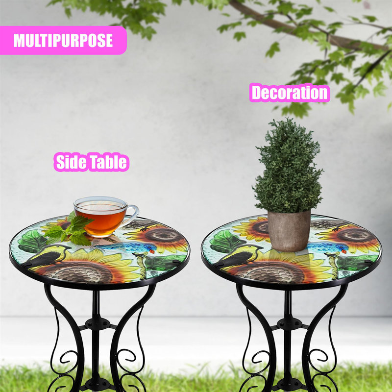 Round Glass Outdoor Bistro Table - 30.5 cm W 30.5 cm D, Sunflower Multicolour