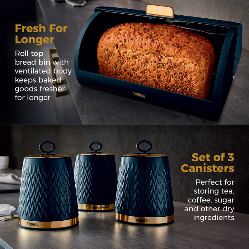 Tower Empire 1.7L Electric Tea Kettle, Midnight Blue/Brass