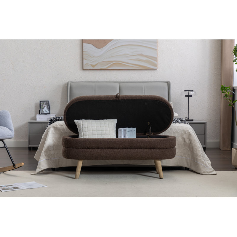 Banc de rangement repose-pieds ovale, pieds en bois d'hévéa (43,5 po x 16 po x 16 po), Gris