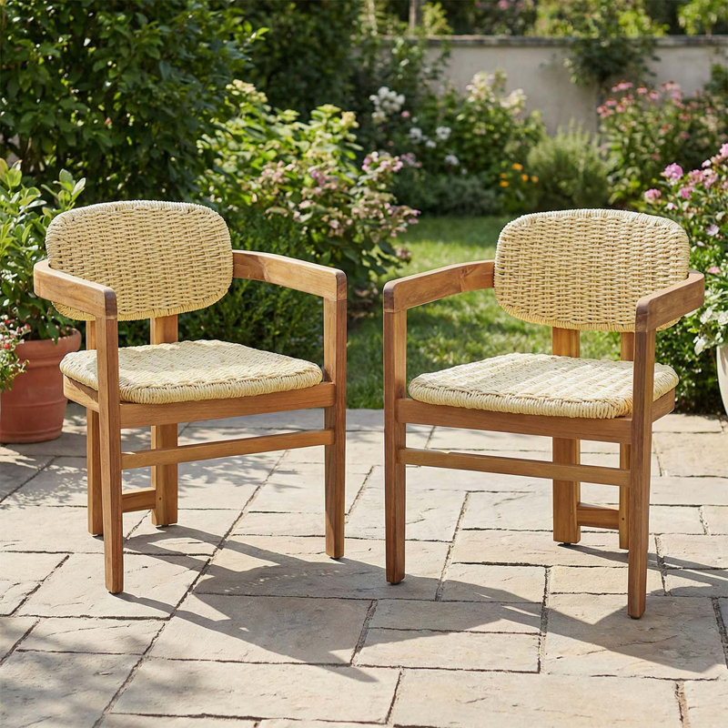 Élégant ensemble de chaises en rotin tissé pour l'extérieur avec conception ergonomique et structure en bois pour patio et jardin