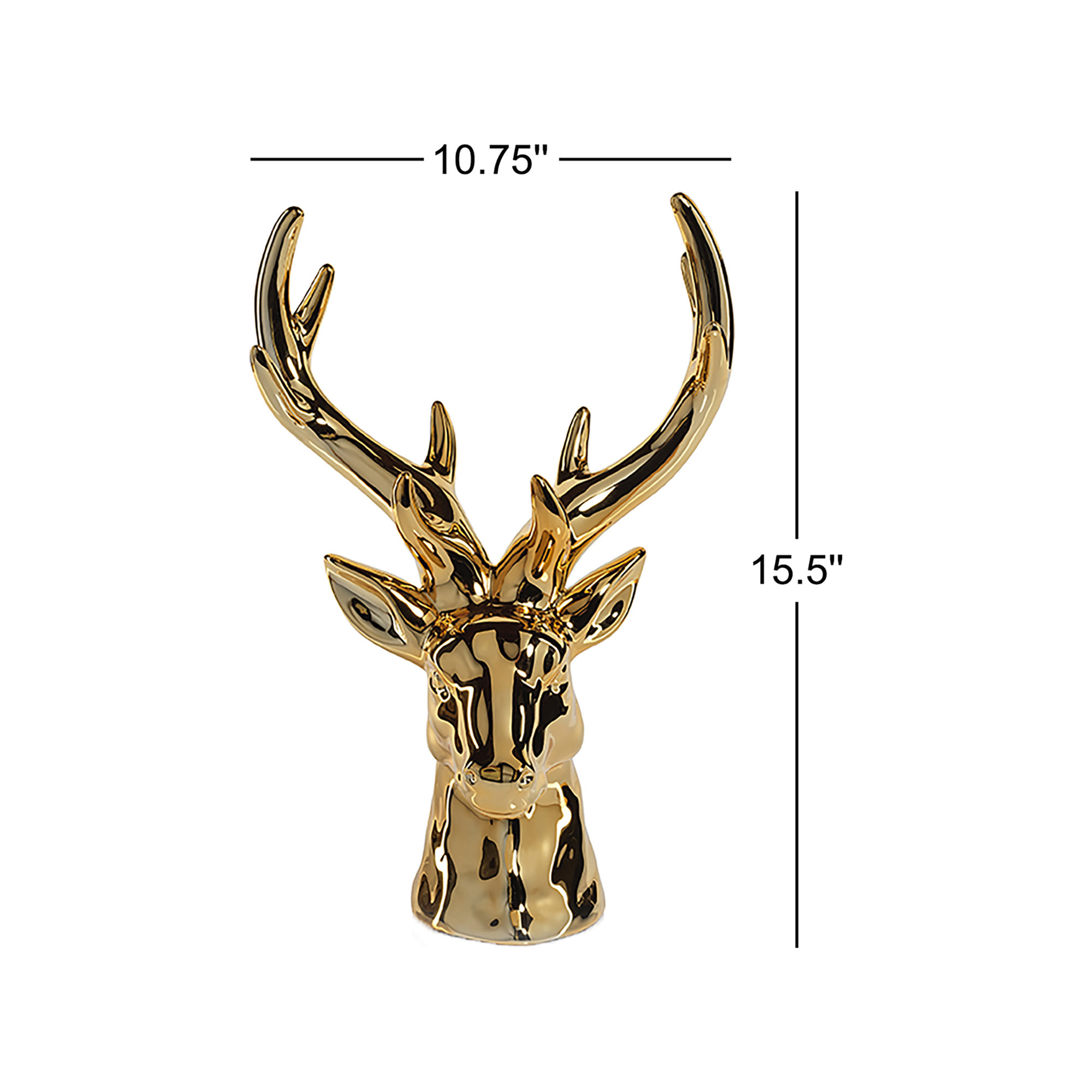 Rocky Mountain 15.5" Ceramic Stag Head Figurine Statue, Gold