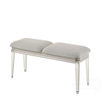Boucle Upholstered Bench With Acrylic Legs In Light Gray