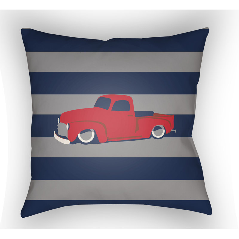 Littles Car Throw Pillow, 18" H x 18" W x 1" D, Navy/Grey
