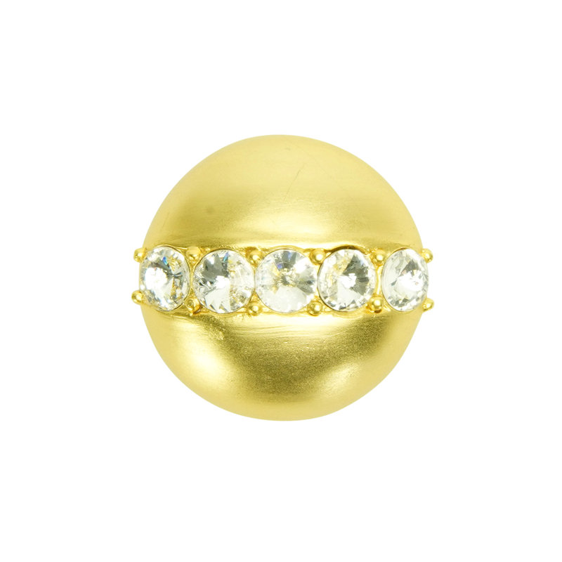 Poignée ronde en cachemire avec pied évasé avec centre de 5 rivioles en cristal Swarovski transparent , Doré
