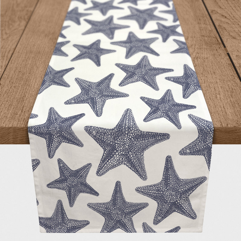 Chemin de table d’étoile de mer esquissé Cloutier, L 90 po x l 16 po, Bleu marine