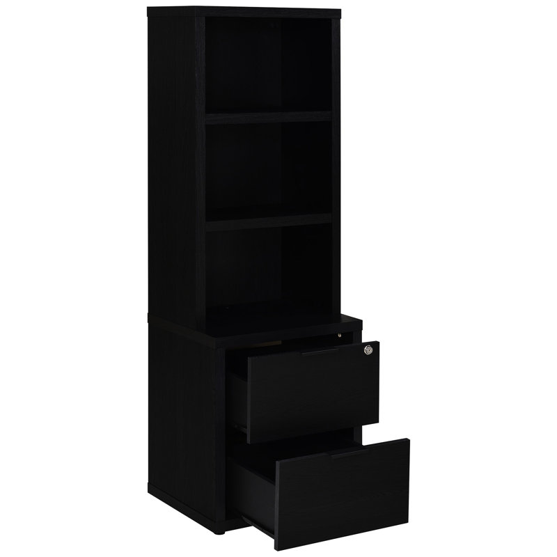 Bibliothèque noire à 3 tablettes avec tiroir verrouillable, finition manguier, bois d'ingénierie, surface à gratter, idéale pour l'espace de vie principal, profondeur de 19,6 po, largeur de 15,16 po, hauteur de 60,83 po, bibliothèque de 60,58 lb