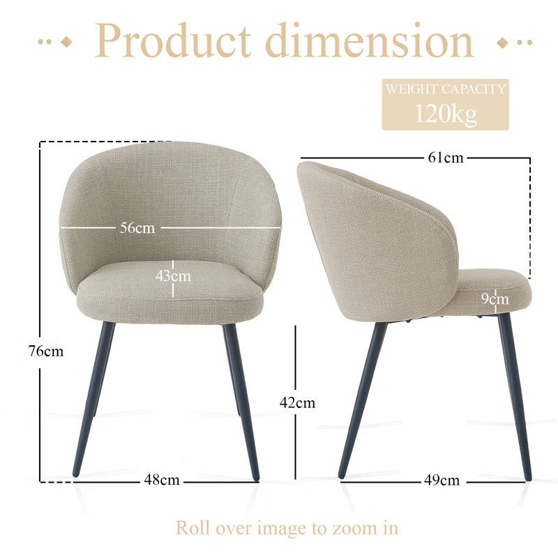 Oronogo Chunky-Weave Fabric Upholstered Dining Chair with Crossed Legs, Set of 2, Beige