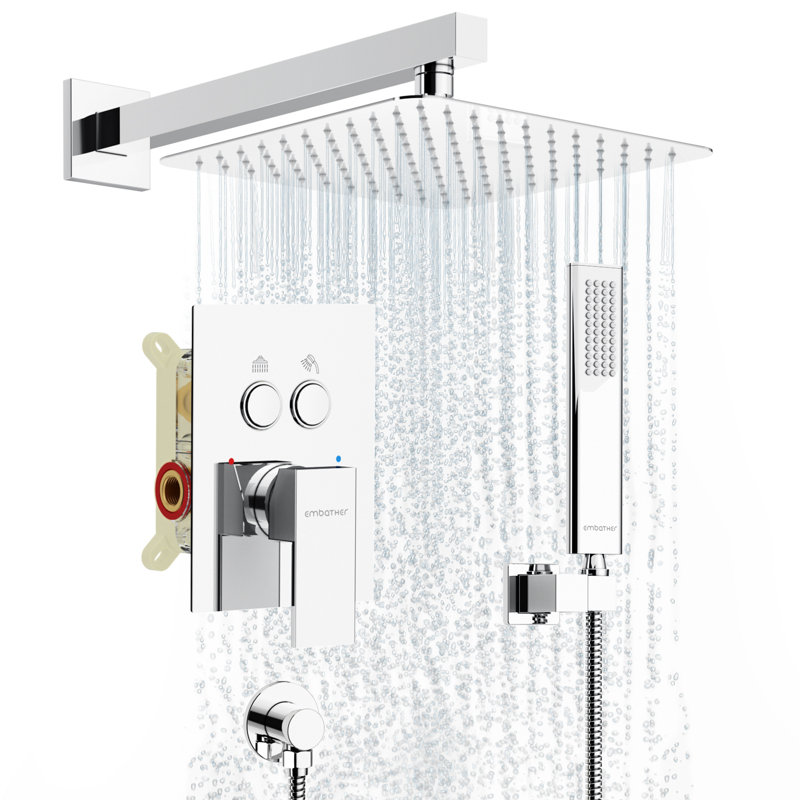 12-inch Brushed Gold Crossbar Dual-function Shower Set, Polished Chrome