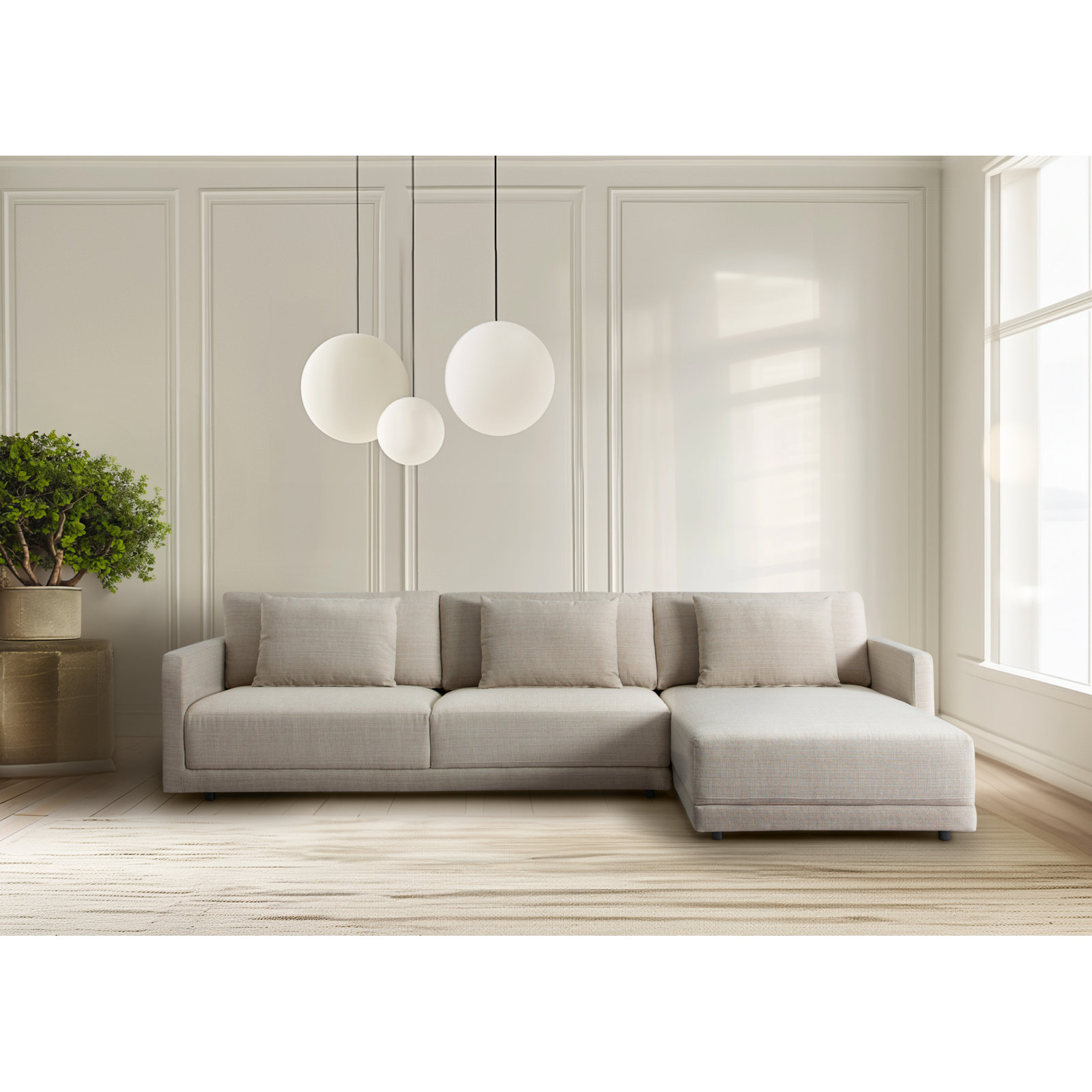 Kenji 2-Piece Upholstered Chaise Sectional , Right Hand Facing, Latte Brown Chenille