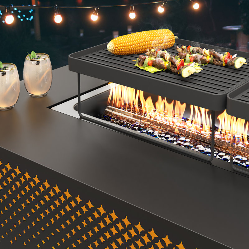 Outdoor Rectangular 50,000 BTU Propane/Natural Gas Fire Pit Table with LED Golden Light