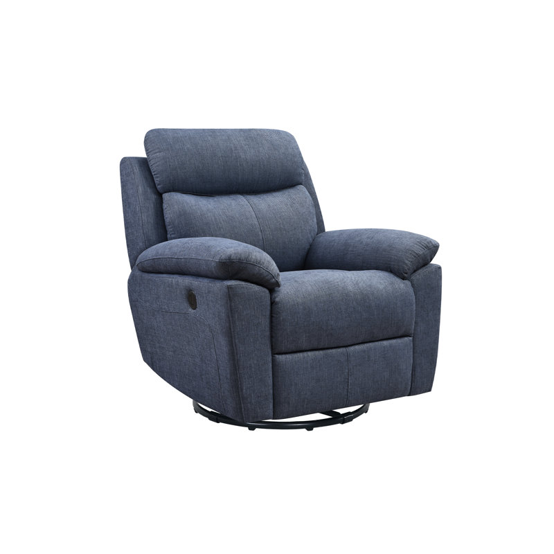 Blue Fabric Swivel Glider Recliner Chair, 360° Swivel Rocker Recliner With Stain-Resistant Linen Upholstery, Equipped With USB Charging Port (Set Of 2)