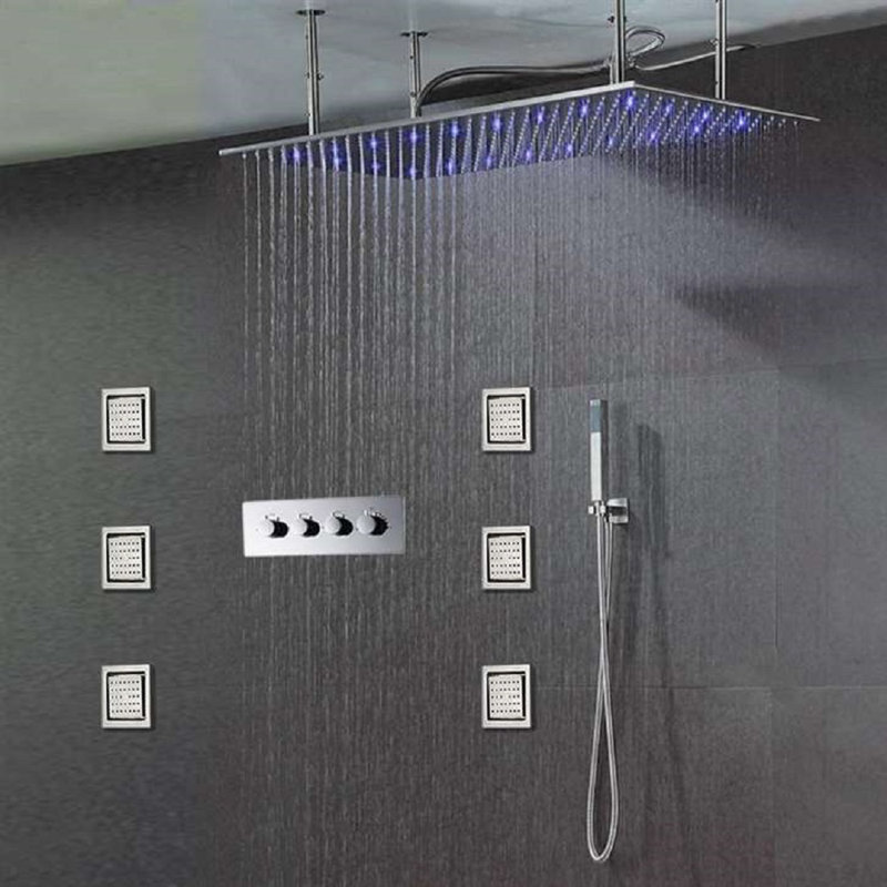 FontanaShowers Lima Luxury Rainfall Shower System with 20"x40" Stainless Steel Shower Head, 6 Body Jets, and Handheld