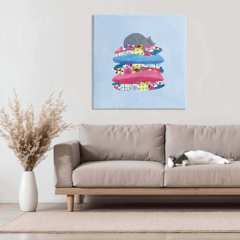 Chat douillet sur une toile, conception par Angie Rozelaar, H 30 po x l 30 po