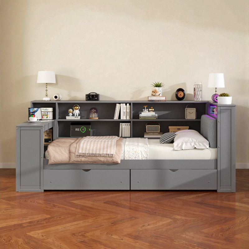 Full Size Multi-Functional Platform Bed with Smart Features, Gray