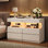 App-Controlled LED Nightstand with Charging Station, Modern White Bedside Table with 3 Drawers & U-Shape Shelf, End Table with USB Ports & Outlets for Bedroom