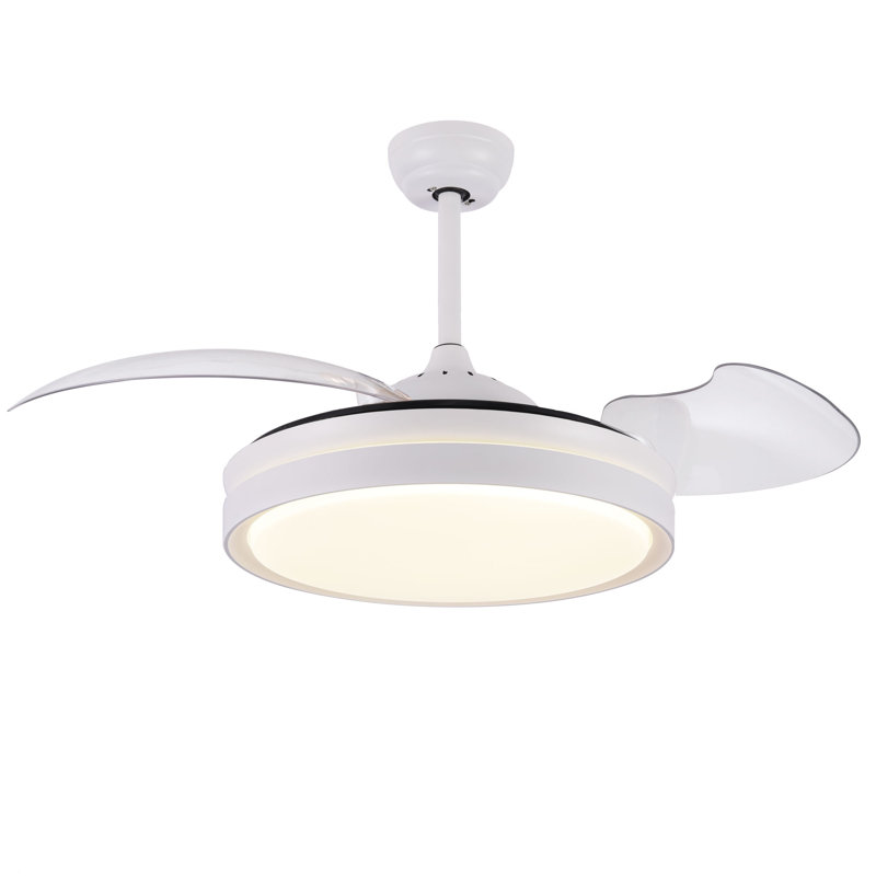 Ventilateur de plafond rétractable avec moteur à DEL 42 po Maryann, Blanc avec pales blanches