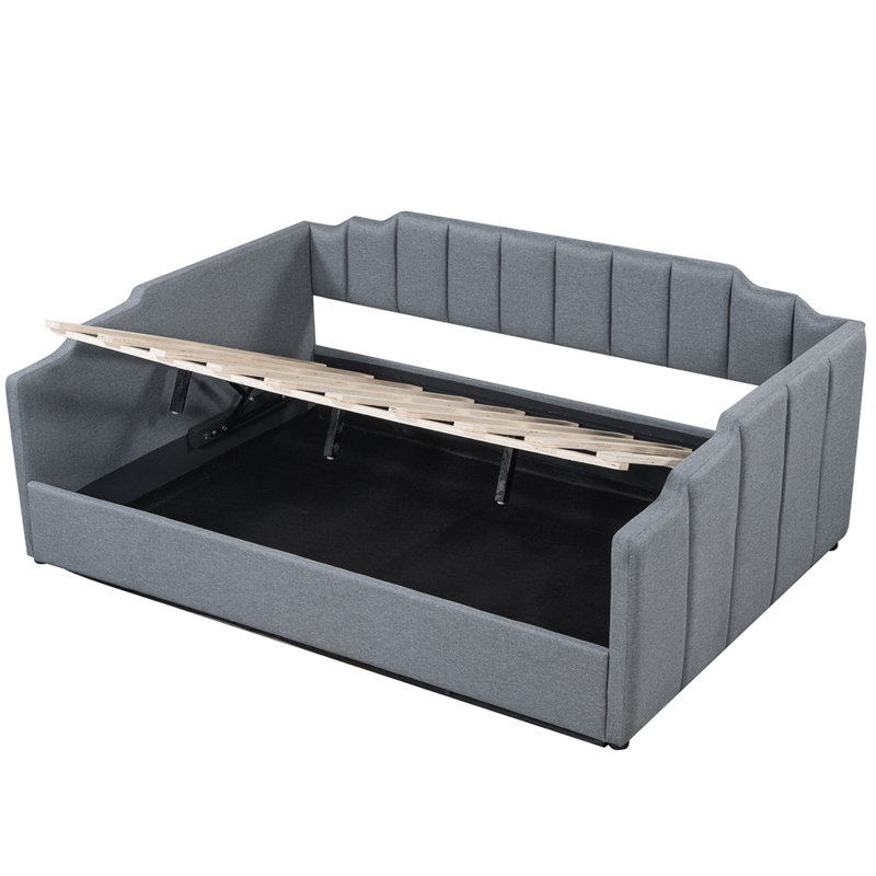 Upholstered Daybed with Underneath Storage, Gray, Full/Double