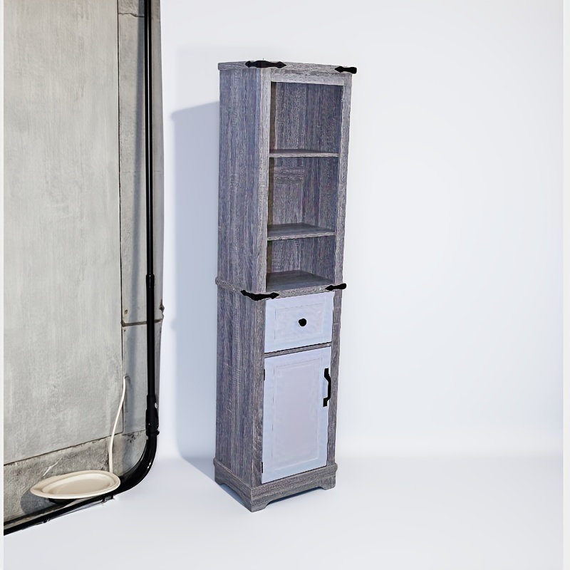 Armoire étroite, armoire de rangement de salle de bain, armoire de rangement de style campagnard avec tablettes réglables et tiroir de rangement