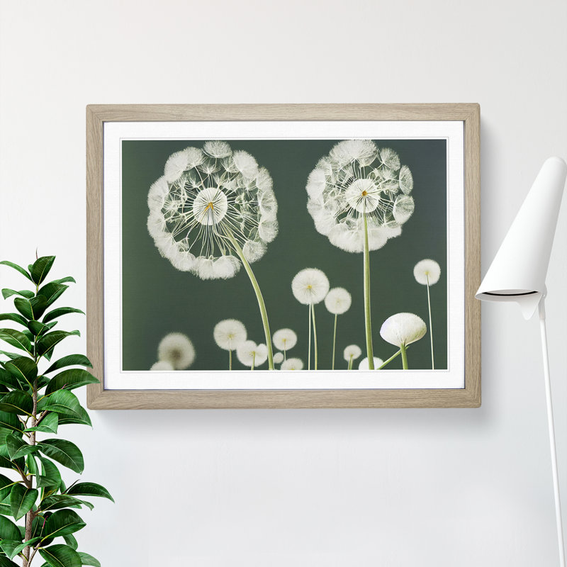 Charming Dandelion Flowers - Framed Print, 25cm H x 34cm W x 2cm D, Oak