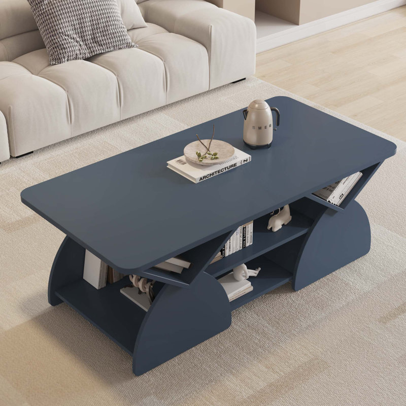 Table basse de coin rectangulaire moderne en bois d'ingénierie avec tablettes ouvertes pour le salon et la salle de réception