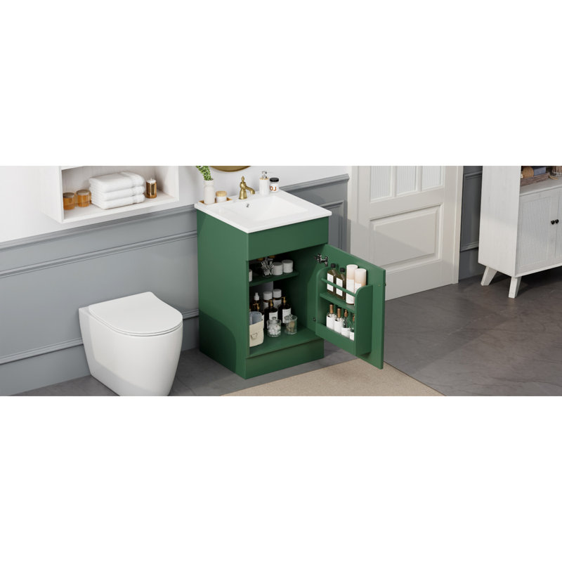 Meuble-lavabo de 20 po avec lavabo, meuble-lavabo avec tablette de porte et tablette réglable, vert