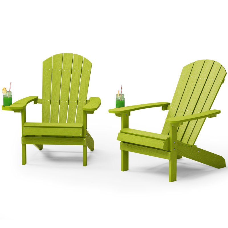 Plastic Adirondack Chairs Outdoor HIPS Patio Chairs With Wood Texture Lawn Fire Pit Deck Porch Garden Chairs For Adults（Set Of 2）