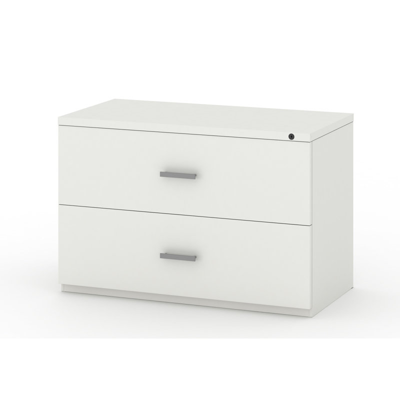 Classeur latéral en acier My-Hite avec 2 tiroirs, système de verrouillage, suspension coulissante, Blanc