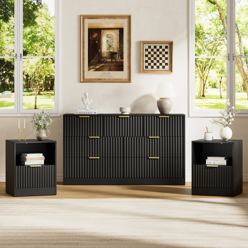 3-Piece 7-Drawer Dresser & 1-Drawer Nightstand Set, Black