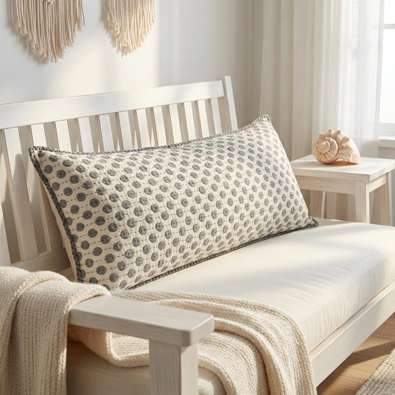 Artisan Hand Loomed Cotton Body Pillow - Grey Dots - 16" x48", Pillow Cover Only - No Insert