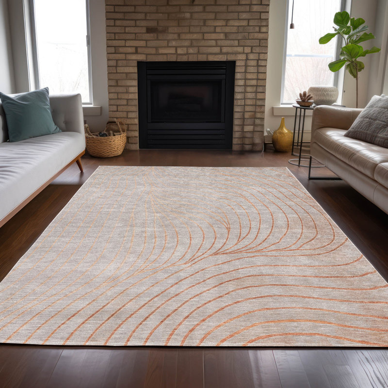 Tapis cuivre intérieur / extérieur lavable à la machine Xhevrie, Rectangle 5 pi x 7 pi 6 po