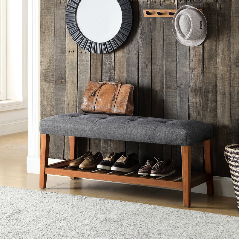 Siège gris confortable en tissu gris et finition chêne - solution de rangement pratique pour banc rembourré l 40 po x P 16 po et option H 40 po x 16 po