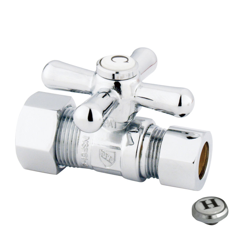 Kingston Brass Vintage 5/8-Inch OD Comp x 1/2-Inch OD Comp Quarter-Turn Straight Stop Valve, Polished Chrome