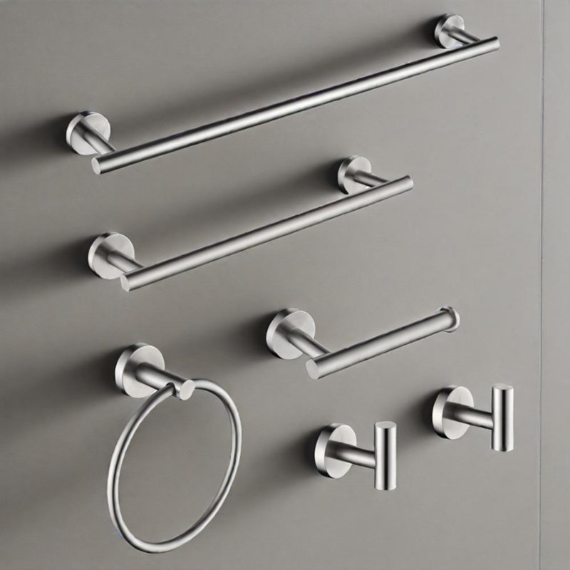 Ensemble de porte-serviettes de salle de bain en acier inoxydable 6 pièces, Nickel poli