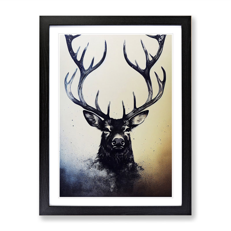 Wild Stag - Single Picture Frame Print, 64cm H x 46cm W x 2cm D, Black Framed