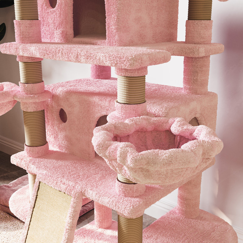 63.8-Inch Pink Multi-Level Sisal Cat Tree Tower
