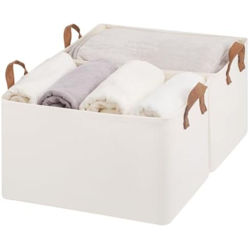 Bacs de rangement en tissu, très grands paniers de rangement pour tablettes, organisateurs de placard et bacs de rangement avec cadre en métal, poignées, couleur naturelle, lot de 2