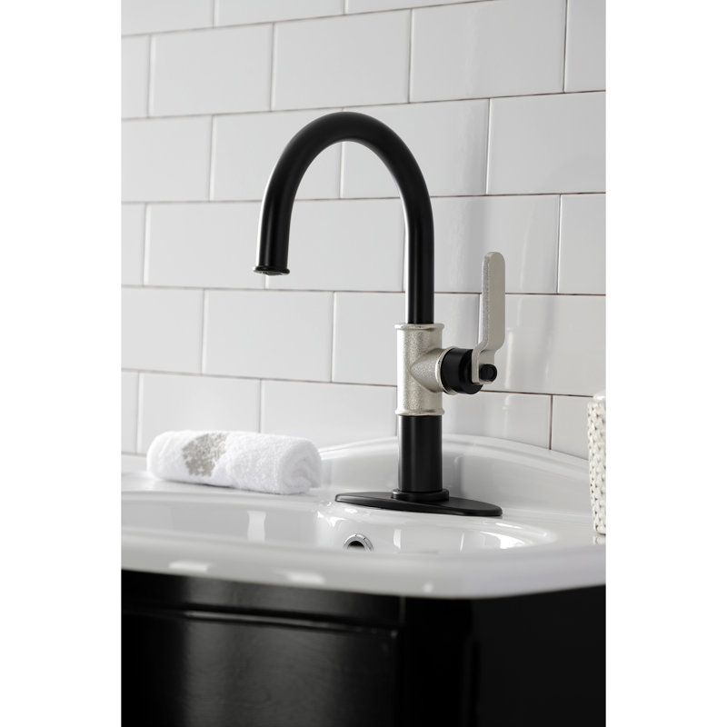 Kingston Brass Whitaker Single-Handle 1-Hole Deck Mount Bathroom Faucet with Push Pop-Up and Deck Plate