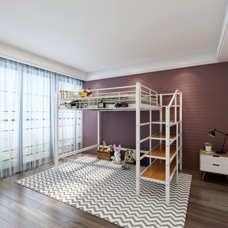 Lit mezzanine pour enfants Imalay, Blanc / brun, Double
