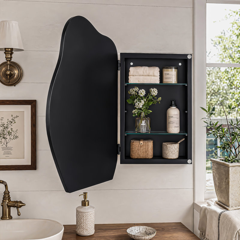 Armoire à miroir de surface en forme de nuage irrégulier de 33,5 po x 22 po, Black